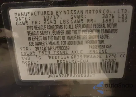 2018 Nissan Sentra Sr из США, поврежденный, VIN 3N1AB7AP2JY203369